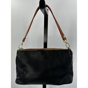 Valentina Pebbled Leather Shoulder Bag Black Gold Hardware Zip Top Italy